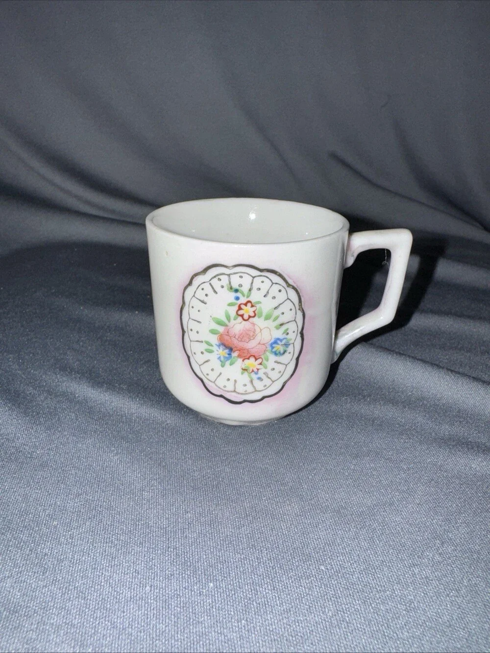 Vintage Occupied Japan Floral Demitasse Teacup Porcelain Square Handle